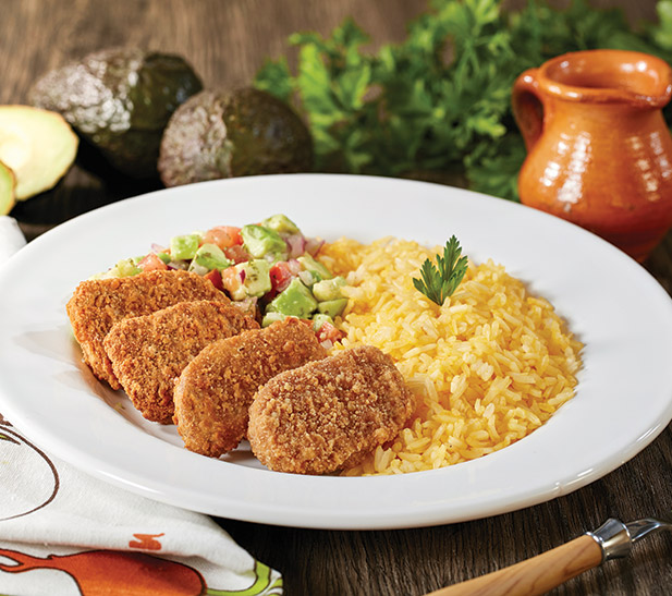 NUGGETS CON ENSALADA DE AGUACATE Y ARROZ 