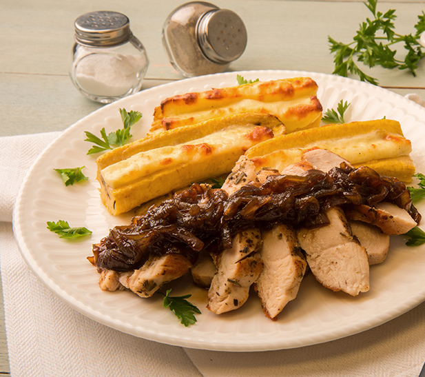 Filetes de pavo con cebollas caramelizadas