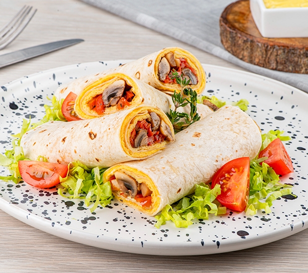 Wrap de tortilla con champiñones